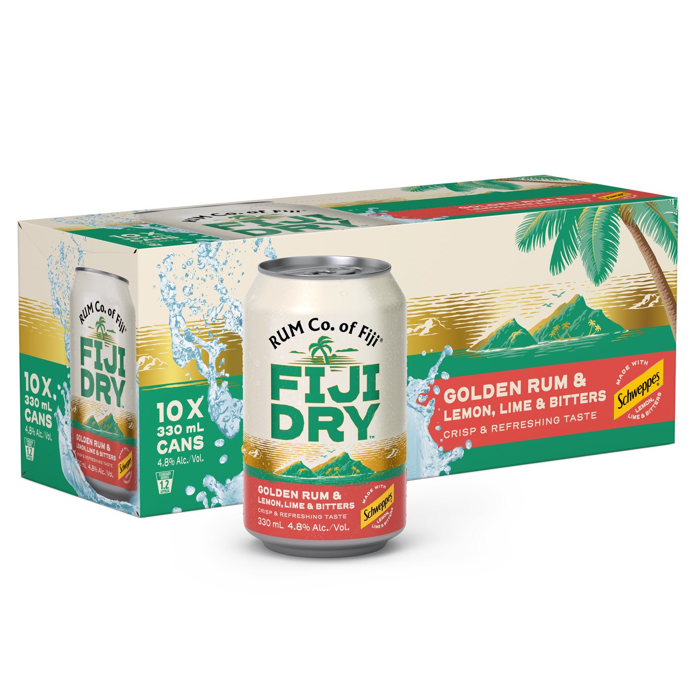 Fiji Dry Golden Rum & Lemon Lime & Bitters 4.8% 10 Pack Cans 330ml ...